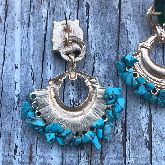 FREE when bundled! Boho Turquoise Gold Statement Earrings! - Picture 3 of 4